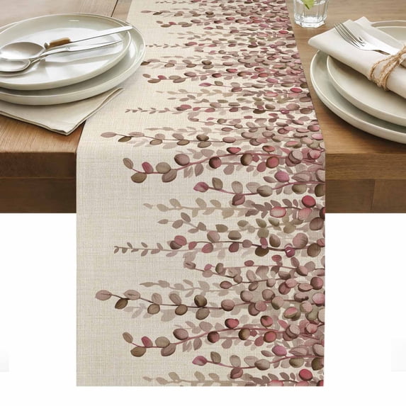 Brown Eucalyptus Leaves Table Runner - 36 Inch Long, Kitchen Dining Table Runner Dresser Scarves, Spring Leaves Plants Country Beige Farmhouse Decor for Coffee Tables Wedding Party Banquet