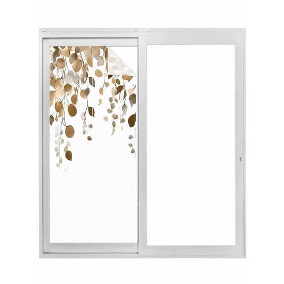 Brown Eucalyptus Leaves Window Privacy Film, Summer Watercolor Leaf Static Cling UV Sun Blocking Tint Film Heat Control Windows Films for Bedroom Bathroom, Window Stickers 23.6"x59"