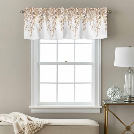 Brown Eucalyptus Leaves Window Valance for Kitchen, Summer Farmhouses Botanical Rod Pocket Short Curtain for Small Windows, Light Filtering Decorative Valance, 42 x 12 Inch, 1 Panel