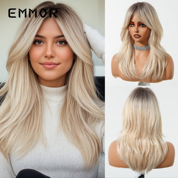 Brown European and American Style Wig Full Hair Type Eight-Character Bangs Long Curly Hair Natural Fashion Full Top Hair Cover