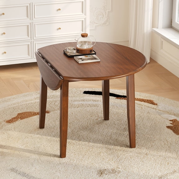 Brown Extendable Round Dining Table for 24 People, Folding Adjustable Size SpaceSaving Table with MDF Top & Rubber Wood Legs for Small Apartments Dining Areas