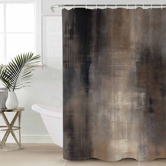 Brown Extra Long Shower Curtain Set, Waterproof Shower Curtains for Bathroom, Modern Abstract Art Ombre Oil Painting Washable Fabric Cloth Bath Curtain for Bathtub Decoration with Hooks 72x96 Inches