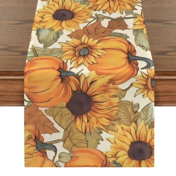 Brown Eyed Susan | Thanksgiving Table Runner 48" x 13"  100% Polyester, Rustic Fall Harvest Dining Decor, Machine Washable Holiday Table Decoration