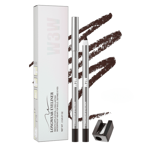 Brown Eyeliner Pencil for Eyes, Waterproof Smudge-Proof Long, High-Pigment Creamy Smooth Formula, Ideal for Mature Skin, Includes Built-In Sharpener