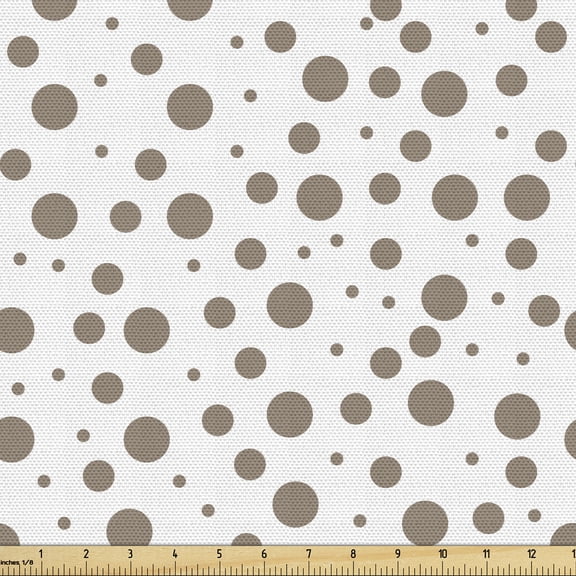 Ambesonne Brown Fabric by the Yard Upholstery, Big Small Drops Spots, 10 Yards, Cocoa White