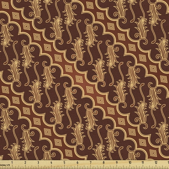 Brown Fabric by the Yard Upholstery, Batik Parang Barong Diagonal Pattern Indonesian Culture and Art Design, Decorative Fabric for DIY and Home Accents, 5 Yards, Brown Apricot Caramel by Ambesonne