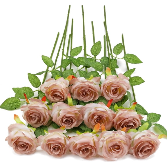 Brown Fake Roses Artificial Flowers - Fake Artificial Roses Silk Flowers with Stems for Home Wedding Hotel Office Centerpiece Decor（Gradient Brown）