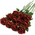 thumbnail image 1 of Brown Fake Roses Artificial Flowers - Fake Artificial Roses Silk Flowers with Stems for Home Wedding Hotel Office Centerpiece Decor（Orange Brown）, 1 of 5