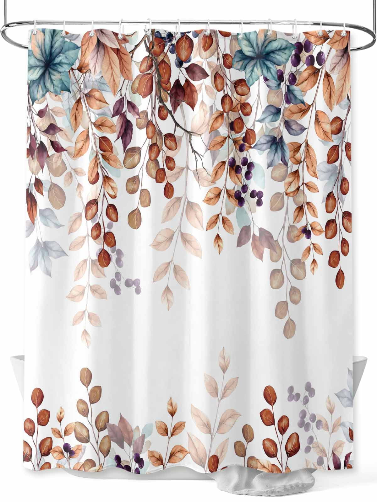 YOZSLGU Orange Leaves Shower Curtain - Watercolor Botanical Print, Polyester Fabric, 70x84 Inches With Hooks