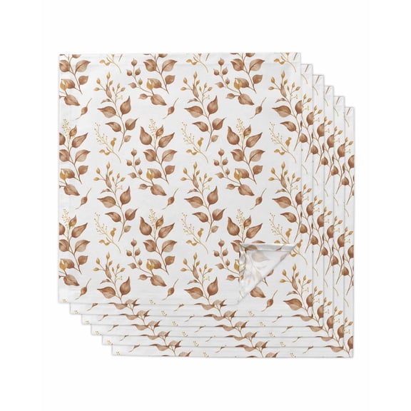 Brown Fall Leaves Cloth Napkins Set of 6 Reusable Dinner Napkins, Farmhouse Leaf Branches Plants Cocktail Napkin Washable Table Napkins for Wedding/Holiday Party/Baby Shower 20"x20"