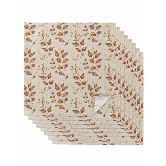 Brown Fall Leaves Cloth Napkins Set of 8 Reusable Dinner Napkins, Vintage Farmhouse Leaf Plants Cocktail Napkin Washable Table Napkins for Wedding/Holiday Party/Baby Shower 20"x20"