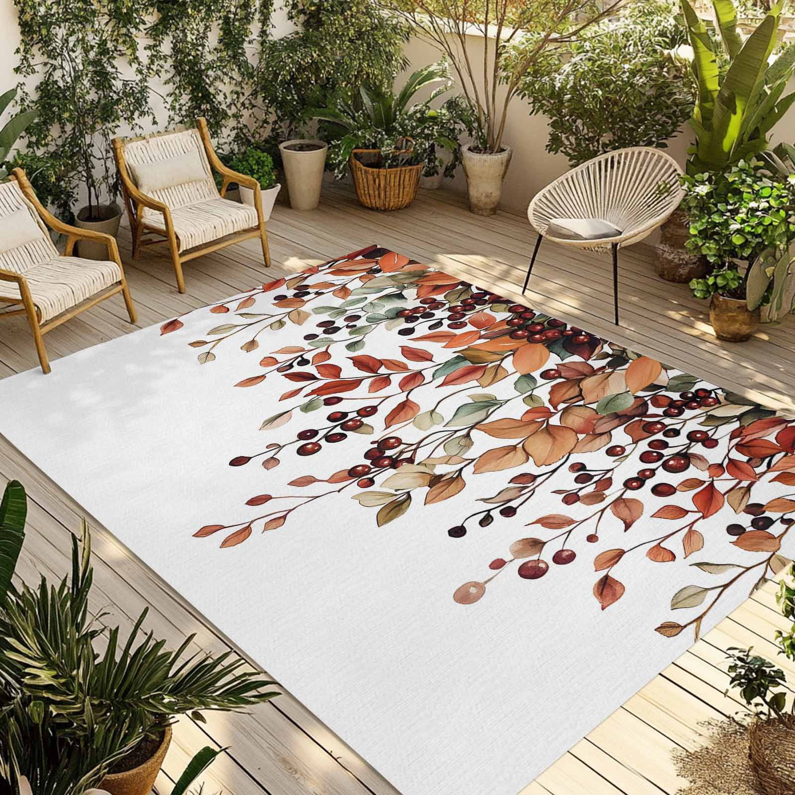 Brown Fall Leaves Outdoor Rug 4x6 Ft - Reversible Patio Rug Outdoor ...