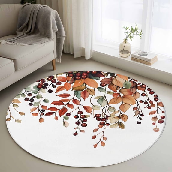 Brown Fall Leaves Round Rug 3ft Washable Circle Entryway Rugs Non Slip ...