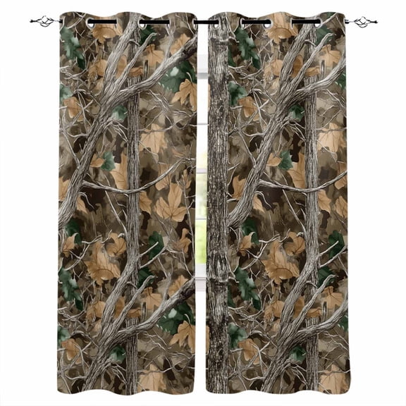 Brown Fall Maple Leaves Blackout Curtains for Bedroom Living Room Darkening Curtains 63 Inches Long Branches Wood Tree Forest Window Curtain 2 Panels Set Window Treatment Grommet Drapes 42"x63"