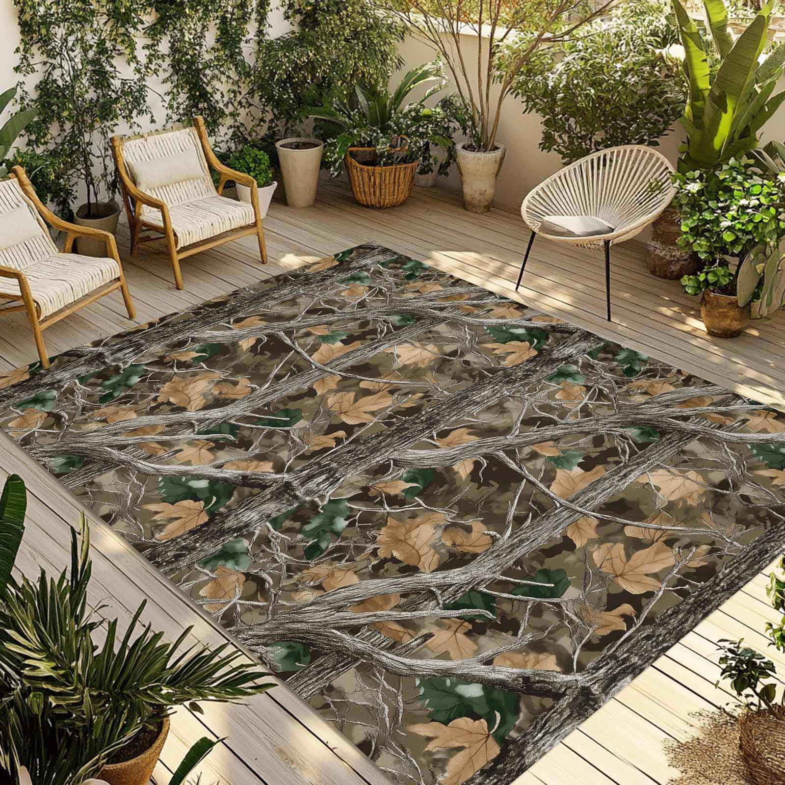 Tree Branch Rugs Brown Fall Maple Leaves Outdoor Rug 4x6 Ft - Reversible Patio Rug ...