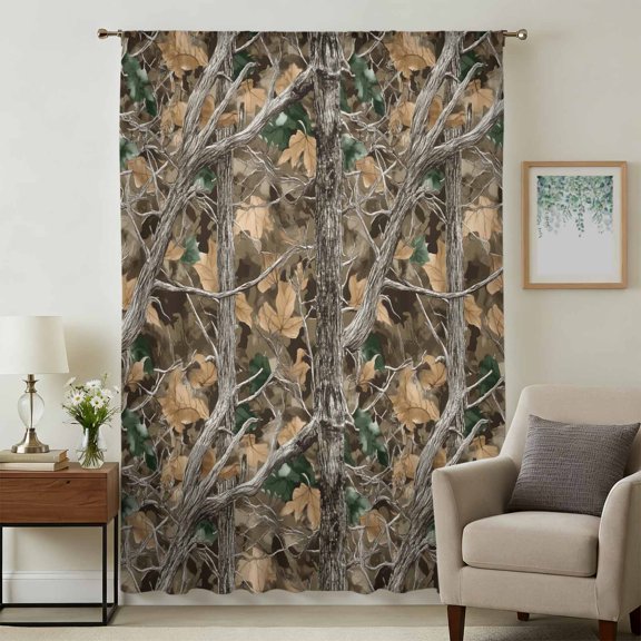 Brown Fall Maple Leaves Sheer Curtains 45 Inches Long, Branches Wood Tree Forest Light Filering Curtains, Breathable Simi Curtain Privacy Drapes for Kitchen Bathroom Small Window Treatment
