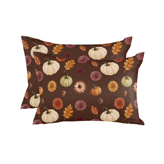 Brown Fall Throw Pillows 12x20 Set of 2, Thanksgiving Pumpkin Autumn Leaves Floral Waterproof Outdoor Pillow Covers with Insert, Decorative Pillowcase Cushion for Couch, Sofa, Bed, Patio, Garden