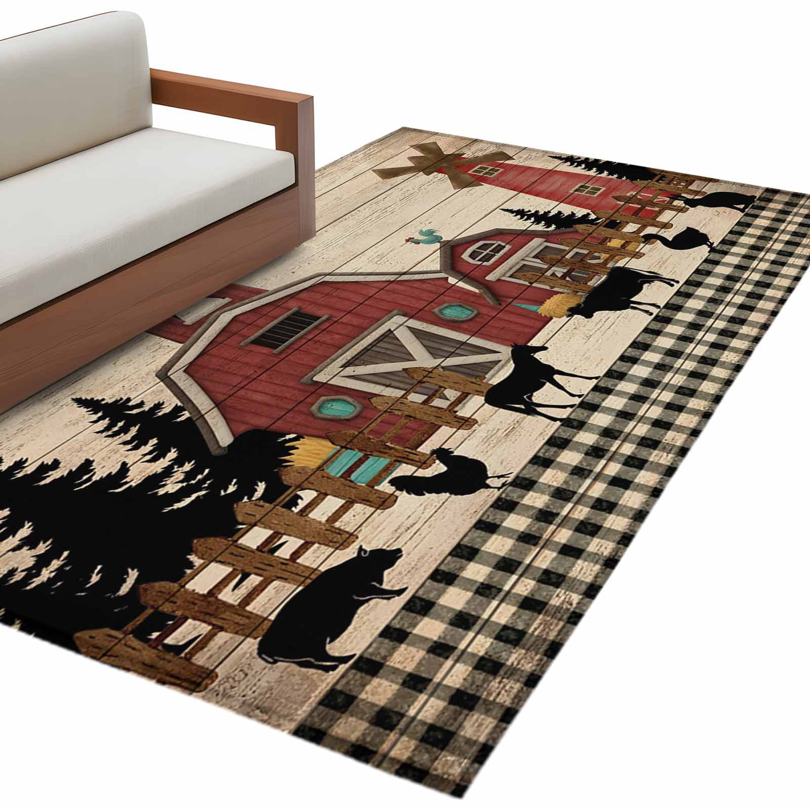 Brown Farmhouse Area Rugs Collection 2.7'x5', Vintage Country Animals ...