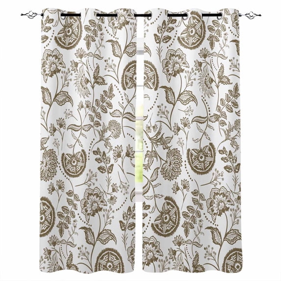 Brown Farmhouse Blackout Curtains for Bedroom Living Room Darkening Curtains 84 Inch Length 2 Panels Set Floral Floral Plant Leaf Vintage Spring Window Curtain Window Treatment Grommet Drapes 42"x84"