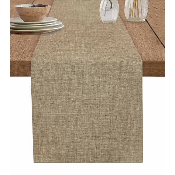 Brown Farmhouse Burlap Cotton Table Runner 14x72 Inches Long, Vintage Country Monochrome Textured Farmhouse Table Runners, Outdoor Dining Tablecloths Decor for Baby Shower/Party/Wedding