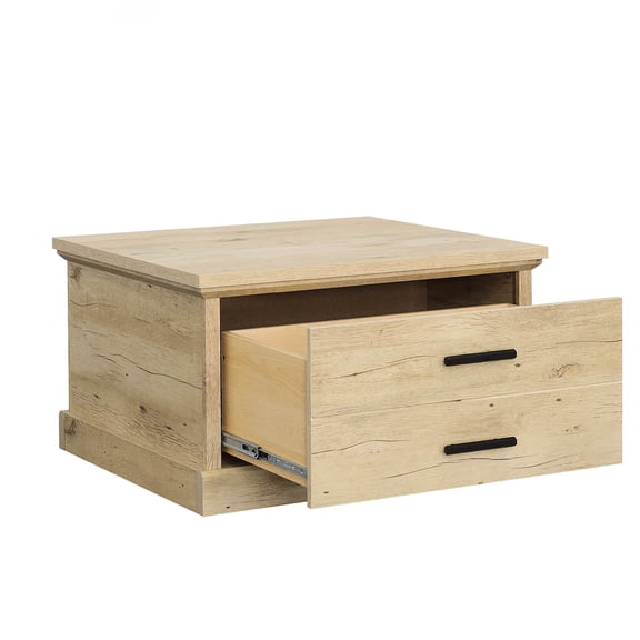 Brown Farmhouse Coffee Table with Drawer and Shelf, Rustic Modern Engineered Wood Cocktail Table for Living Room