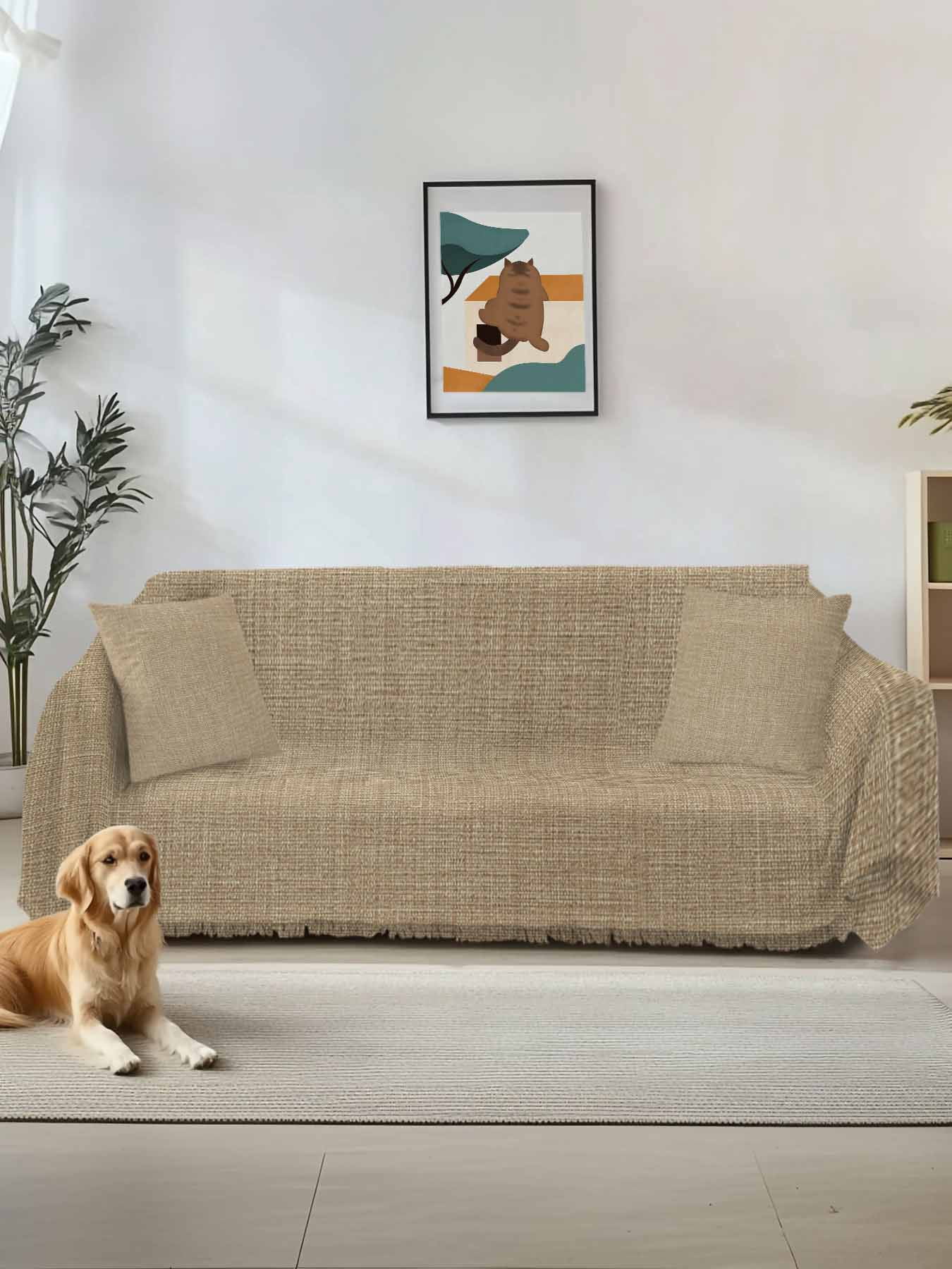 Brown Farmhouse Couch Cover for 2 Cushion Sofa, Vintage Country Monochrome Textured Washable Loveseat Sofa Covers Slipcover for Sectional Sofas L-Shaped, Couch Throw Cover 71"x118"