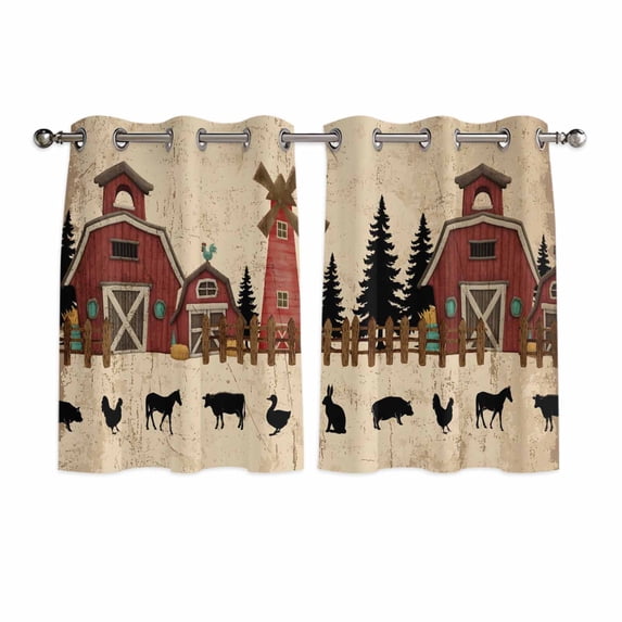Brown Farmhouse Kitchen Curtains Window Panels, Vintage Country Animals Cabin Forest Insulated Window Treatment Curtain, Grommet Curtains for Bedroom/Living Room/Bathroom, 2 Piece 52"Wx45"L