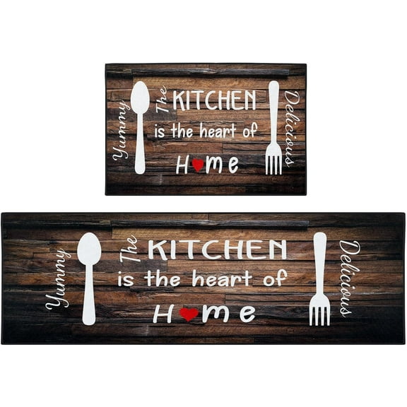 Brown Farmhouse Kitchen Rugs and Mats Non Skid Washable Set of 2, Wooden Texture Kitchen Floor Mats, Vintage Home Kitchen Runner Rug, Rustic Kitchen Decor