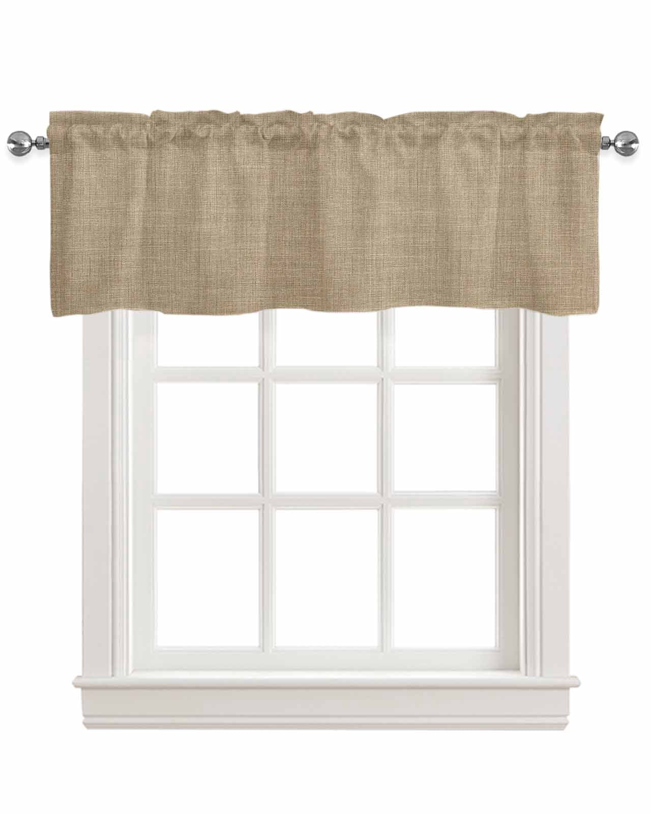 Brown Farmhouse Kitchen Valances for Windows Farmhouse Linen Window Valance Curtain for Living Room Window Treatment Vintage Country Monochrome Textured Valance Rod Pocket Topper Drape, 42 x 12 Inch