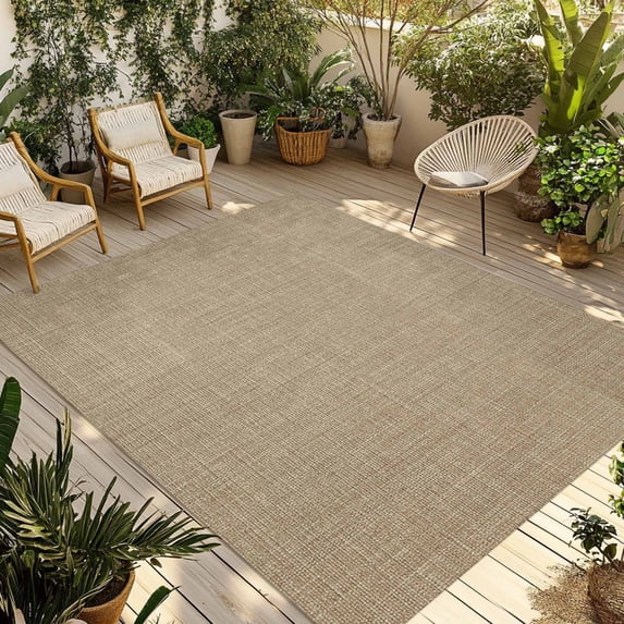 Brown Farmhouse Outdoor Rug 4x6 Ft - Reversible Patio Rug Outdoor Camping Rugs, Vintage Country Monochrome Textured Washable Indoor Outdoor Area Rugs, Non-Slip Outdoor Carpet Runner for Deck/Porch
