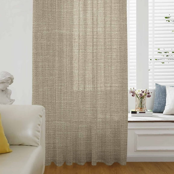 Brown Farmhouse Semi Sheer Curtains Drapes for Living Room, Bedroom, French Doors Window 54 Inches Long, Vintage Country Monochrome Textured Rod Pocket Chiffon Curtain Drapery Voile Draperies Panel