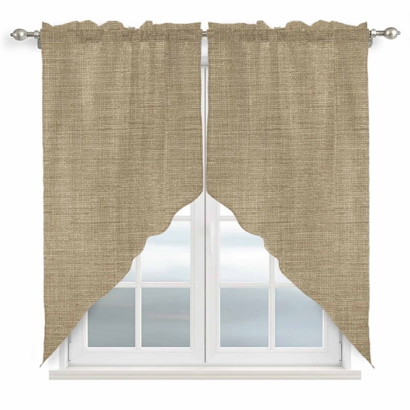 Brown Farmhouse Swag Curtain Valances, Vintage Country Monochrome Textured Kitchen Valance for Window, Rod Pocket Short Topper Drapes for Cafe Bedroom Bathroom 2 Panels Window Treatment 36"x36"