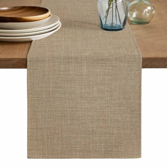 Brown Farmhouse Table Runner, Vintage Country Monochrome Textured Washable Cotton Linen Table Runners 48 Inches Long, Dresser Scarf Runner for Nightstand/Coffee/End Tables 13''x48''