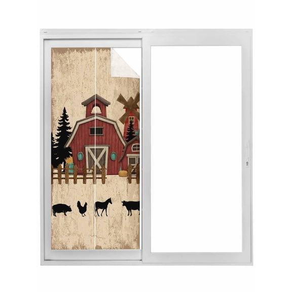 Brown Farmhouse Window Privacy Film, Vintage Country Animals Cabin Forest Static Cling UV Sun Blocking Tint Film Heat Control Windows Films for Bedroom Bathroom, Window Stickers 23.6"x59"