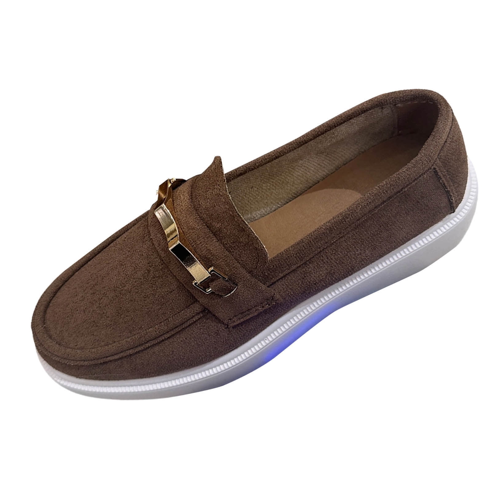 Brown Fashion Round Toe Slip On Shoes For Women Metal Decoration Retro ...