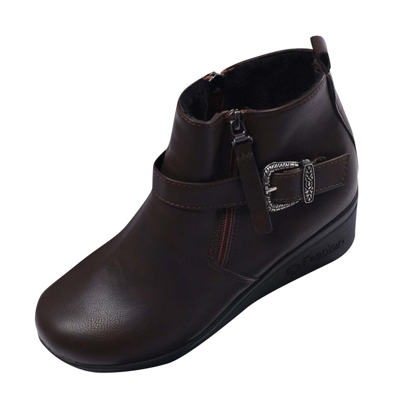 Brown Fashionable Women Fall Winter Wedge Heel Ankle Double Buckle ...
