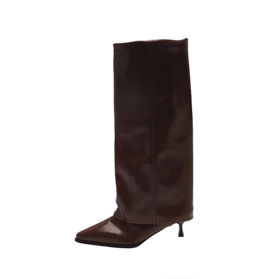 Brown Fashionable Women'S Boots With A Fold-Over Design And Comfortable Heel For All-Day Use