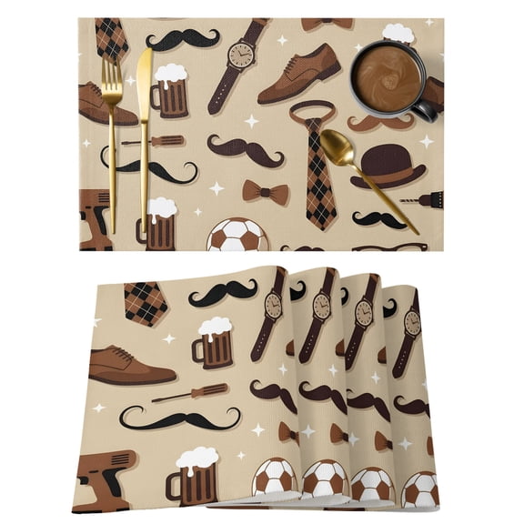 Brown Father's Day Placemats Set of 6 Vintage Art Father's Day Place Mats Indoor Wipeable Table Mats Washable Cloth Dining Table Placemats for Kitchen Holiday Party Home Decor 13x19 Inch