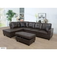 thumbnail image 1 of Modern Brown Faux Leather 3-Piece Sectional Sofa Set with Free Storage Ottoman (103" x 73.5" x 32"), 1 of 9