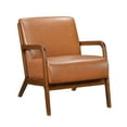 thumbnail image 1 of Brown Faux Leather Accent Chair For Living Room With Walnut Finish Frame Solid Rubberwood And Upholstery, 1 of 4