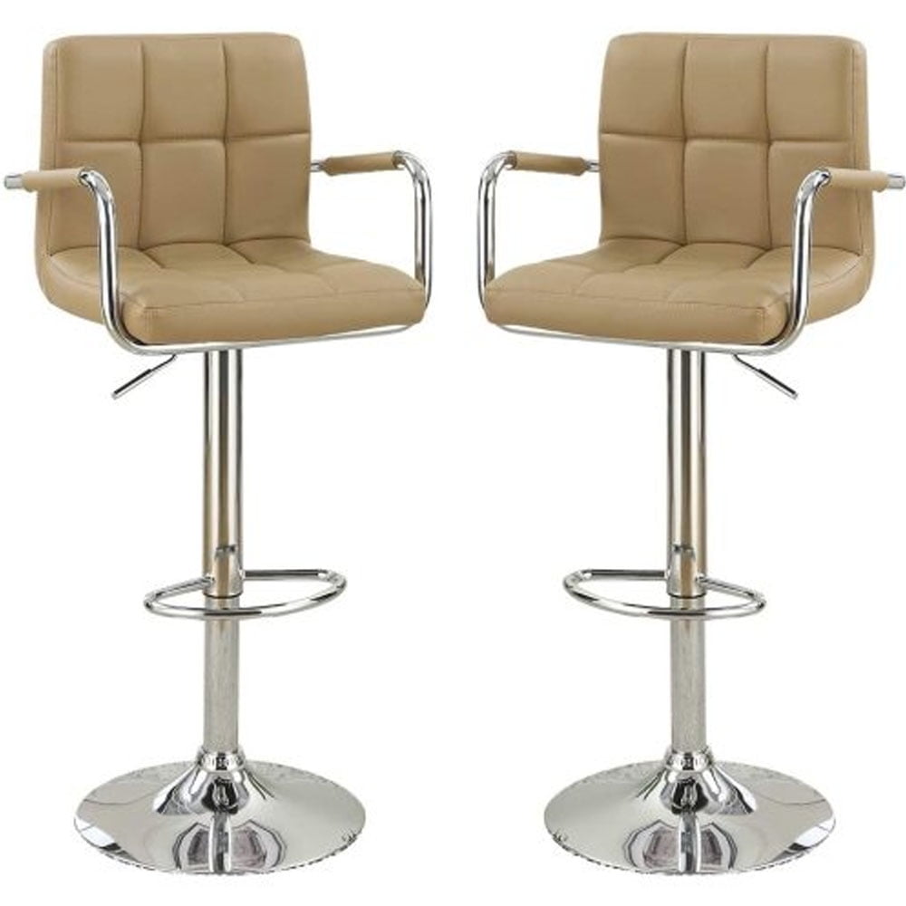 Brown Faux Leather Bar Stool Counter Height Chairs Set of 2 Adjustable Height Kitchen Island ...