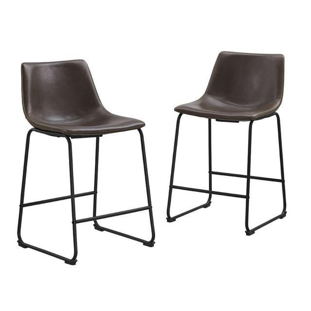 Brown Faux Leather Counter Stools, Set of 2 Industrial Style for