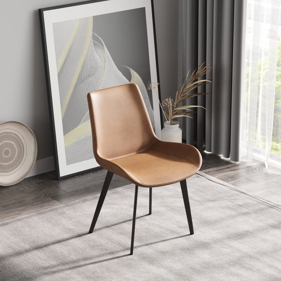 Brown Faux Leather Dining Chairs with Plastic Glides - Comfortable Seating for Dining and Resting