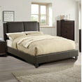 thumbnail image 1 of Brown Faux Leather Eastern King Size Bed Upholstered Headboard Trasitional Style Bedroom Platform 1pc Bed Furniture slats, 1 of 9