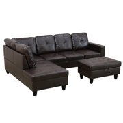 Brown Faux Leather L Shaped 3-Piece Couch Living Room Sofa Set,F093A