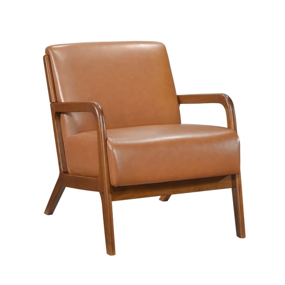 Brown Faux Leather Living Room Chair | Fit Your Home Decor | Walnut Finish on Frame | Comfortable Back and Seat