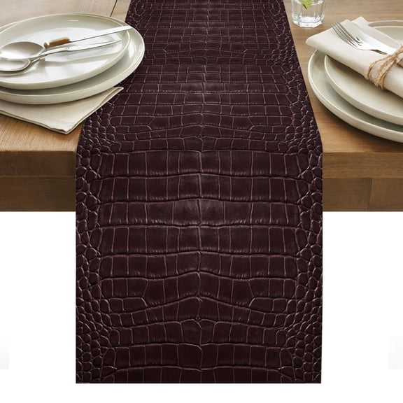 Brown Faux Leather Printed Table Runner Modern Abstract Geometric Tablerunners 13 x 36 Inch, Table Decorations Tabletop Scarf for Summer Gathering Holiday Farmhouse Kitchen Dining Decor