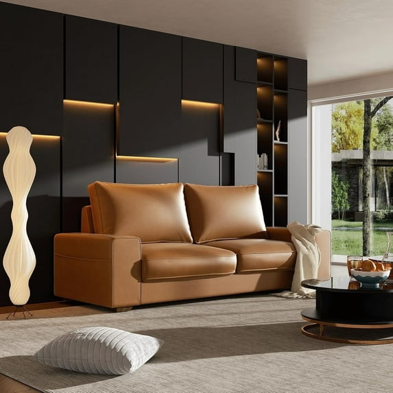 Brown Faux Leather Sofa Couch 71.25” Modern Breathable Sofas & Couches 2-Seater Loveseat, for Living Room Apartment Office Small Space