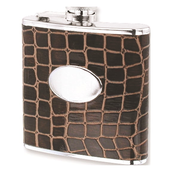Brown Faux Leather Stainless Steel 6Oz Hip Flask Designer Jewelry by Sweet Pea