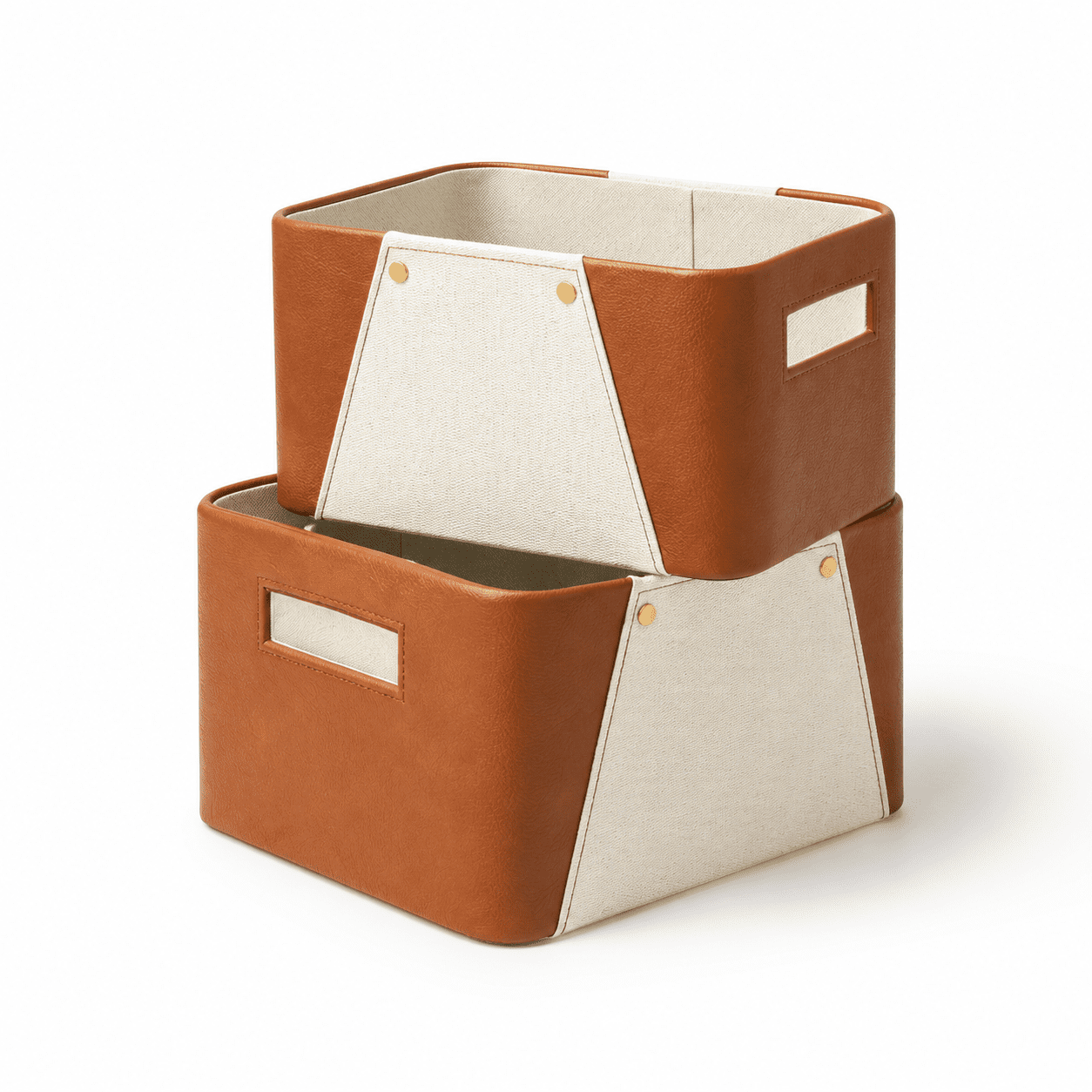 Brown Faux Leather Storage Baskets, 2 Pack, Rectangular Organizing Bins ...